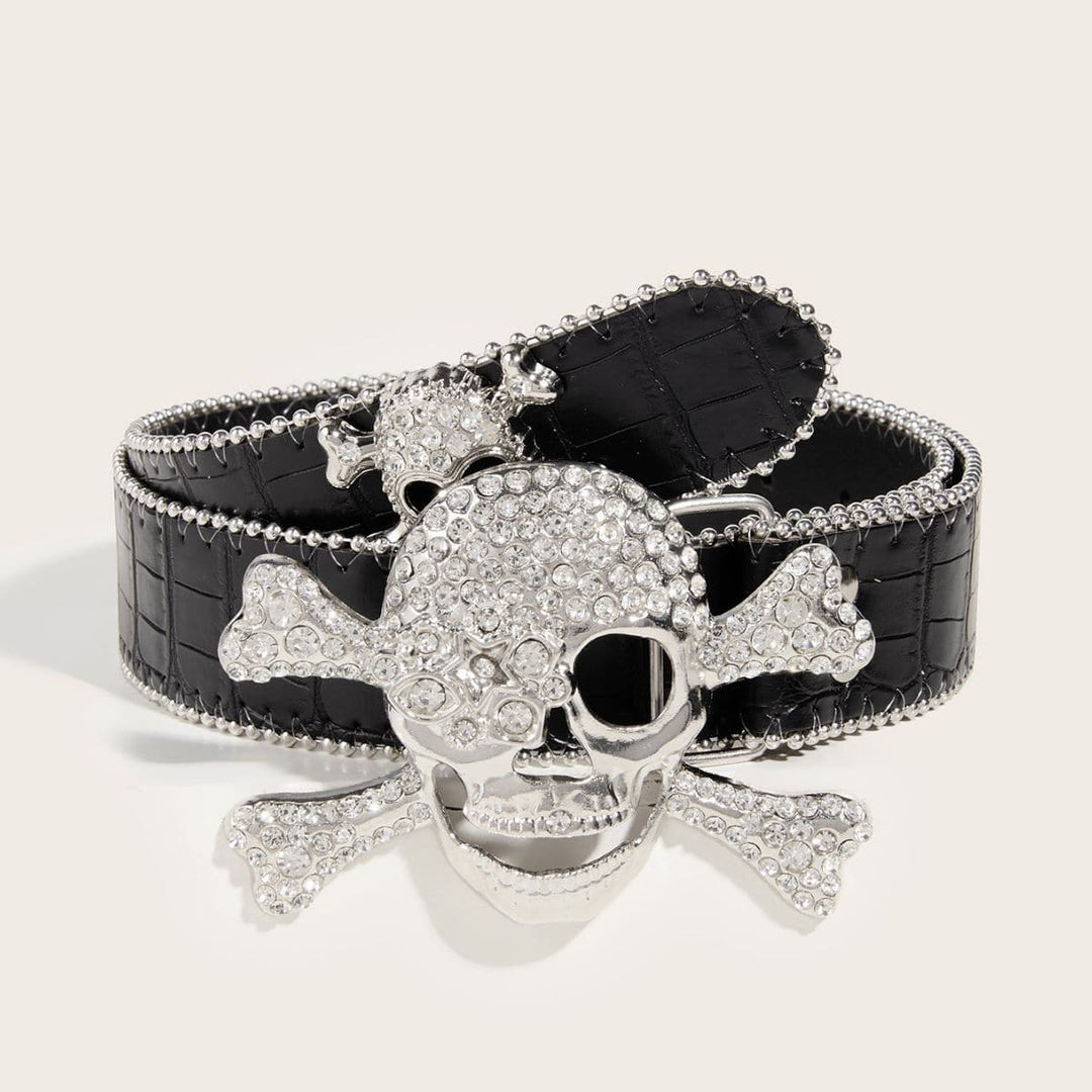Skull decor rhinestone contrast belt  | Festival Outfits Women