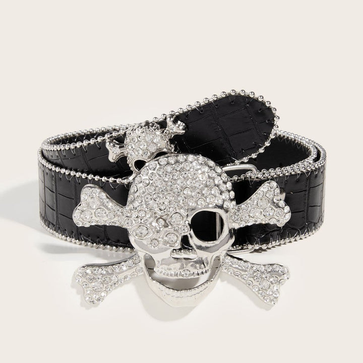 Skull decor rhinestone contrast belt  | Festival Outfits Women