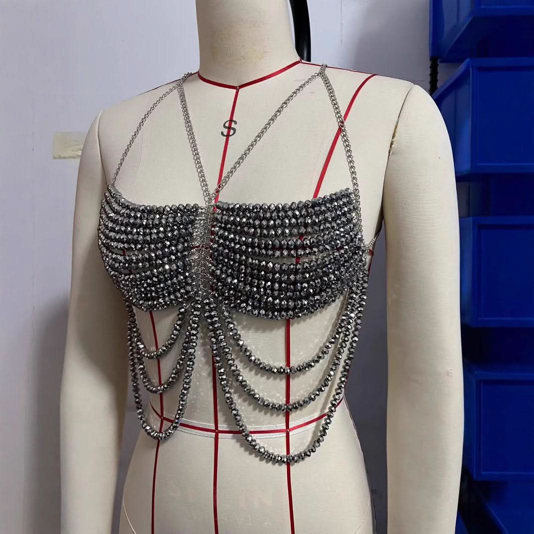 Beaded metal chain hollow out cami cut out top  | Festival Outfits Women