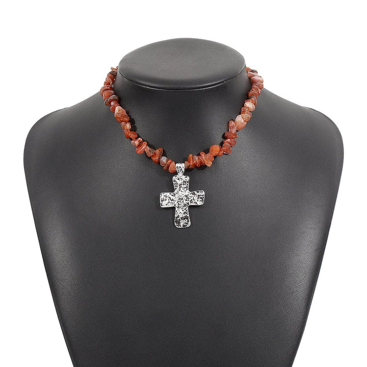 Cross pendant beaded metal chain necklace  | Festival Outfits Women