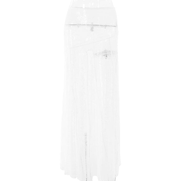 Lace see through solid stitch maxi skirt  | Festival Outfits Women