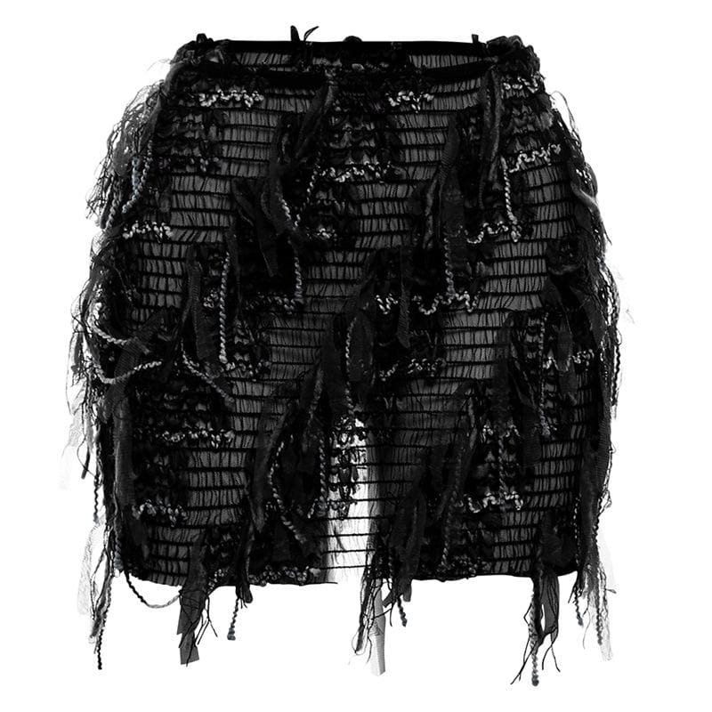 Tassels hollow out see through contrast cut out mini skirt  | Festival Outfits Women