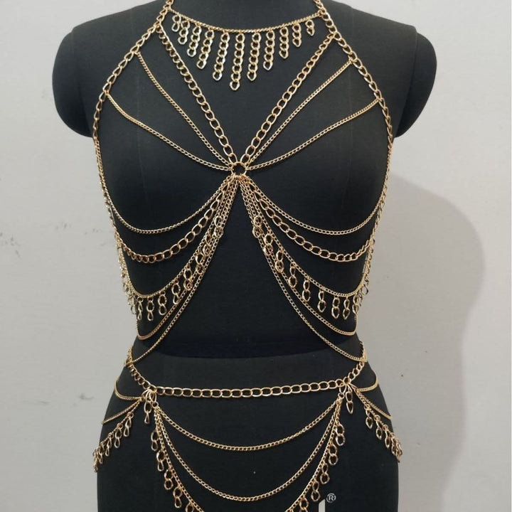 Halter metal chain hollow out cut out top  | Festival Outfits Women