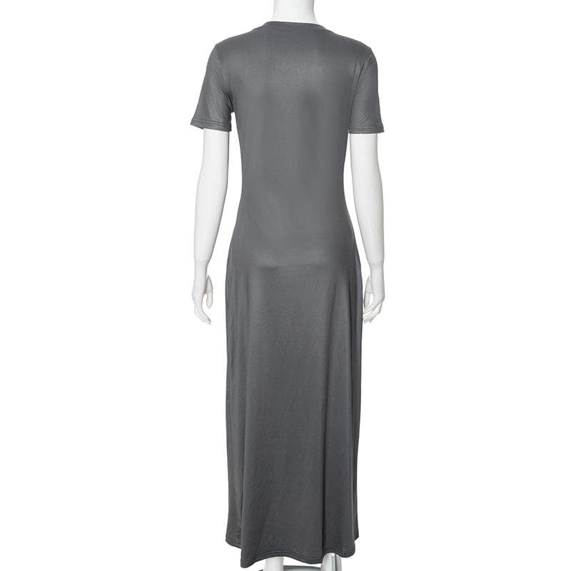 Short sleeve body print high slit maxi dress  | Festival Outfits Women