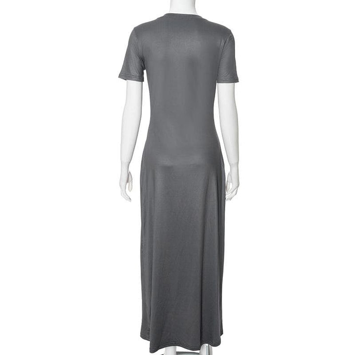 Short sleeve body print high slit maxi dress  | Festival Outfits Women