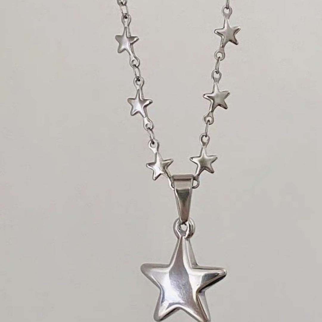 Silver star pendant metal chain necklace  | Festival Outfits Women