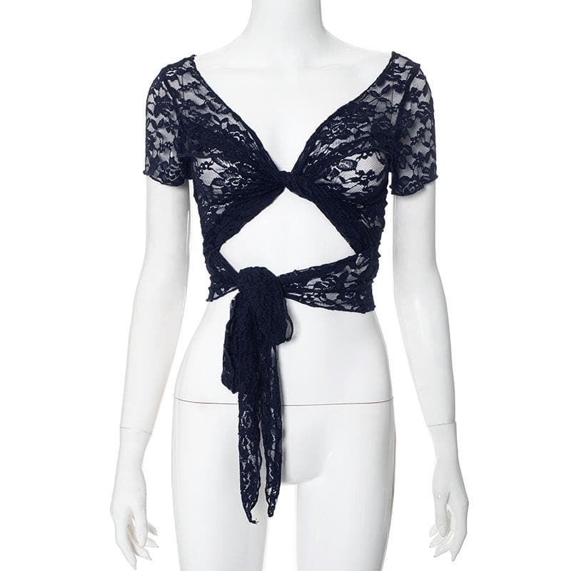 Lace mai gajeren hannu mai hanyoyi biyu | Kayan Biki na Mata