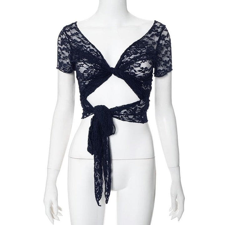 Lace mai gajeren hannu mai hanyoyi biyu | Kayan Biki na Mata