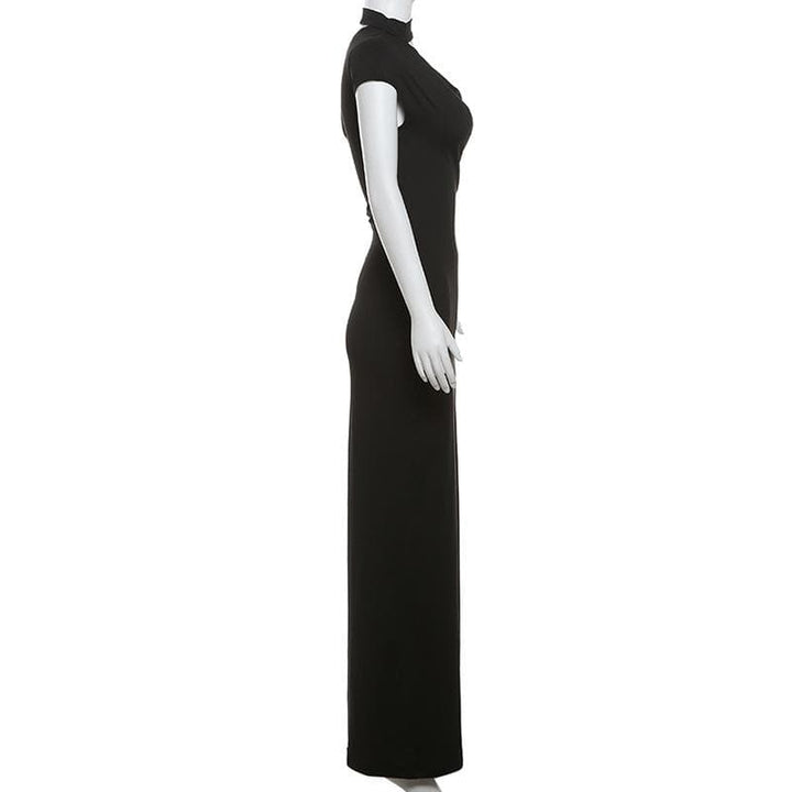 Short sleeve halter one shoulder irregular maxi dress  | Festival Outfits Women