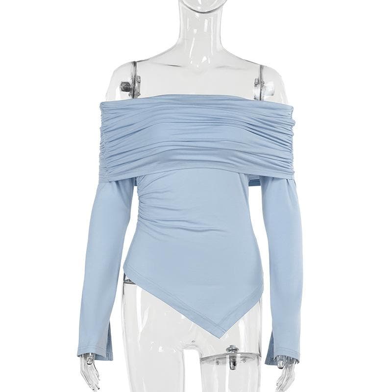 Long sleeve off shoulder irregular ruched top  | Festival Outfits Women