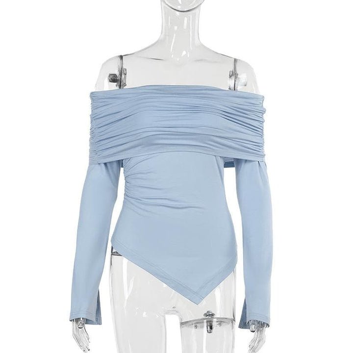 Long sleeve off shoulder irregular ruched top  | Festival Outfits Women
