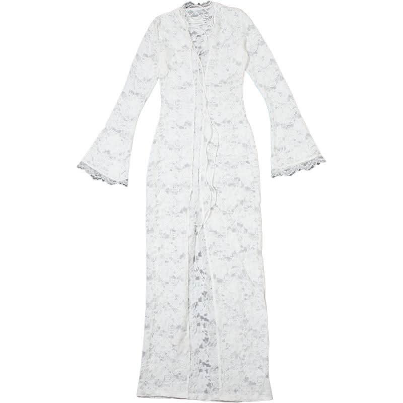 Long sleeve lace cross front slit maxi dress  | Festival Outfits Women