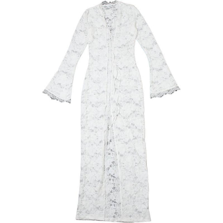 Long sleeve lace cross front slit maxi dress  | Festival Outfits Women