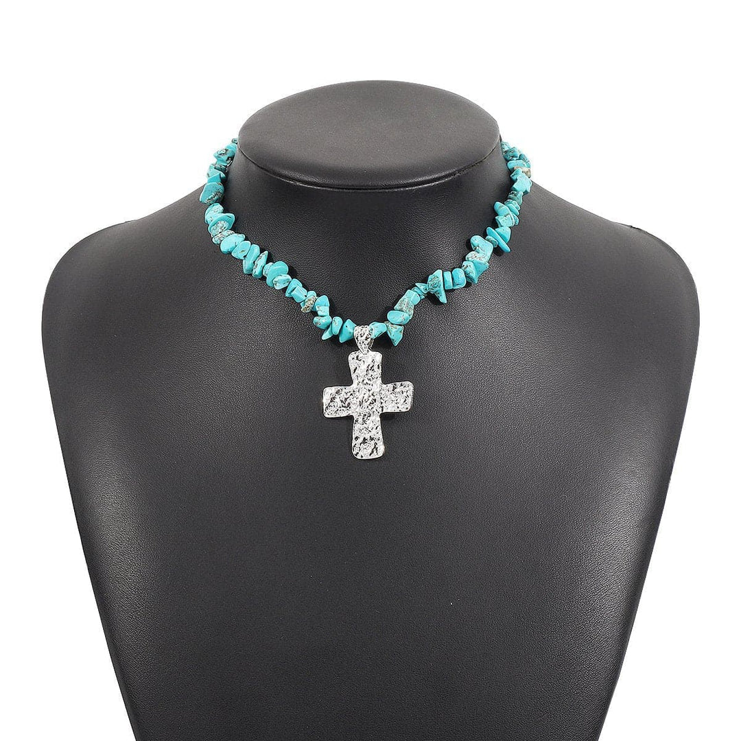 Cross pendant beaded metal chain necklace  | Festival Outfits Women