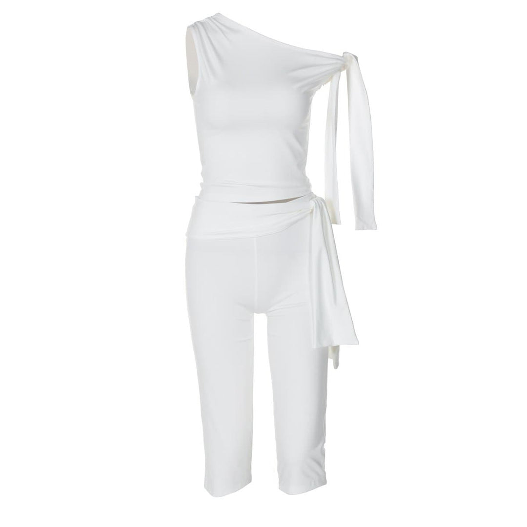Off shoulder knotted medium rise pant set  | Festival Outfits Women