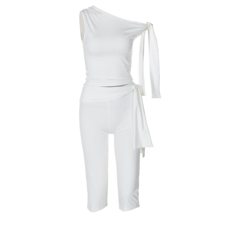 Off shoulder knotted medium rise pant set  | Festival Outfits Women