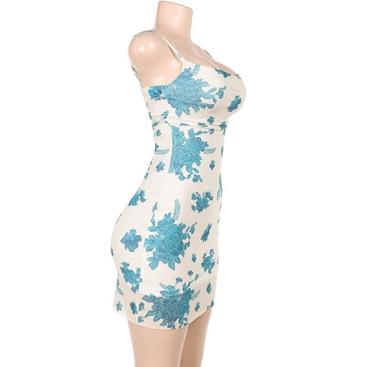 Flower print mesh lace up cami mini dress  | Festival Outfits Women