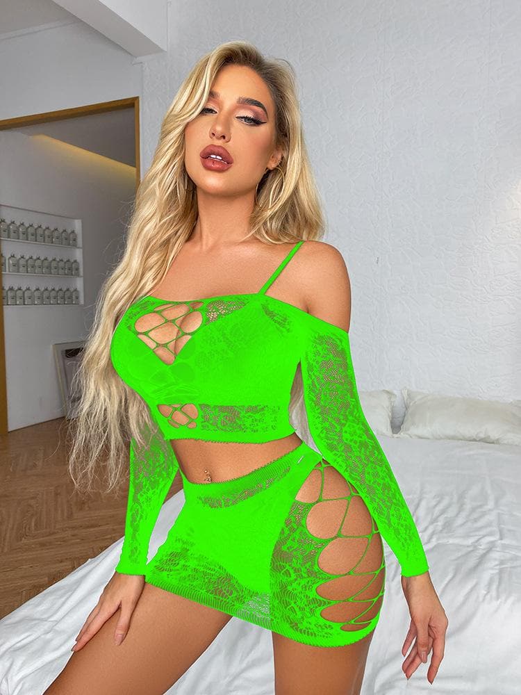 Long sleeve side hollow out sheer lace cami pant set  | Festival Outfits Women