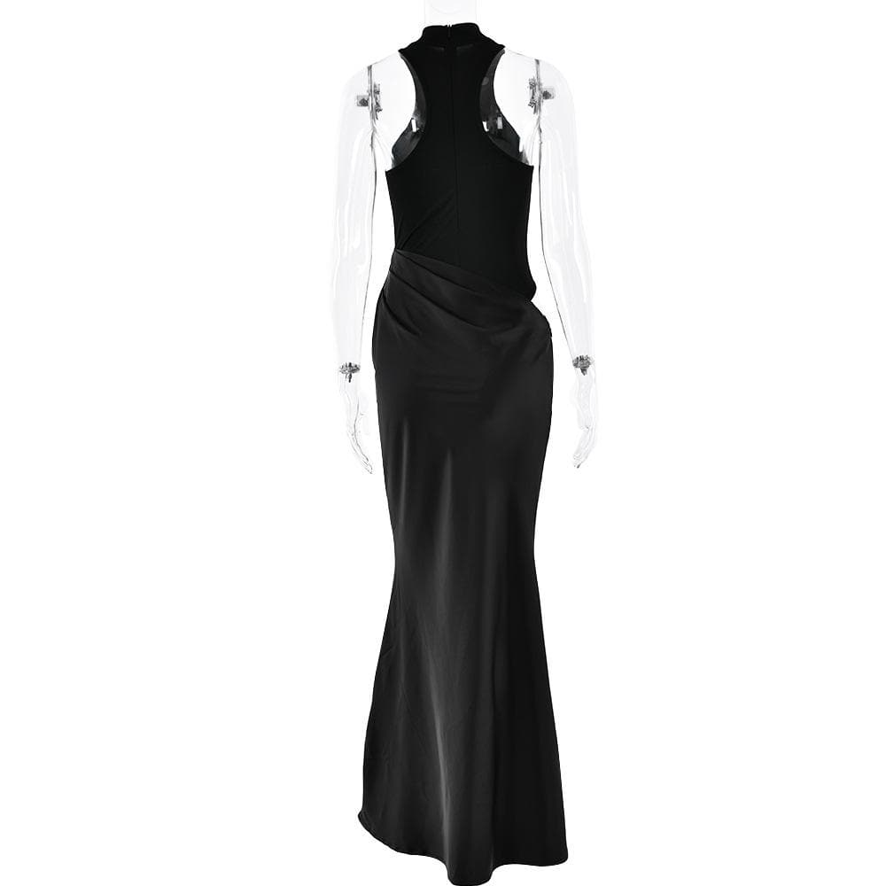 Crewneck ruched solid hollow out tank cut out maxi dress  | Festival Outfits Women