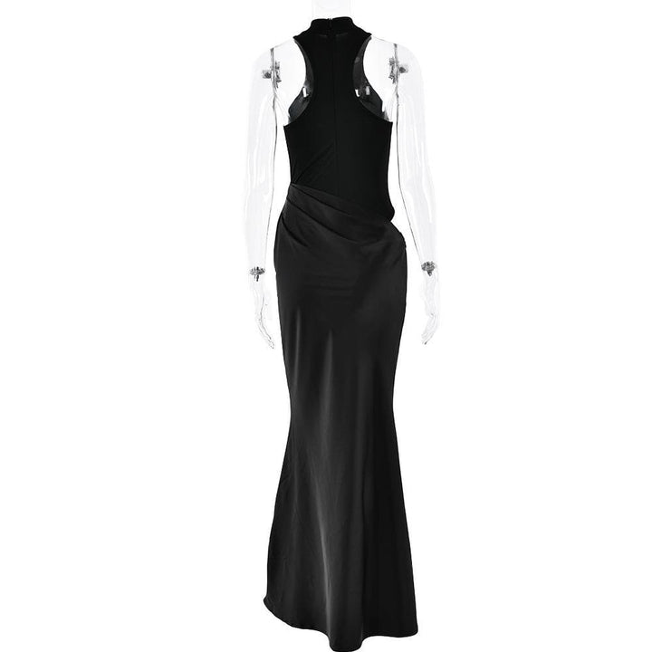 Crewneck ruched solid hollow out tank cut out maxi dress  | Festival Outfits Women