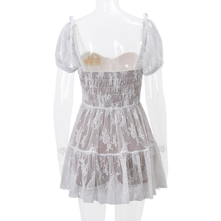 Riga mai gajeren hannu mai lace mai ruffle | Kayan Biki na Mata