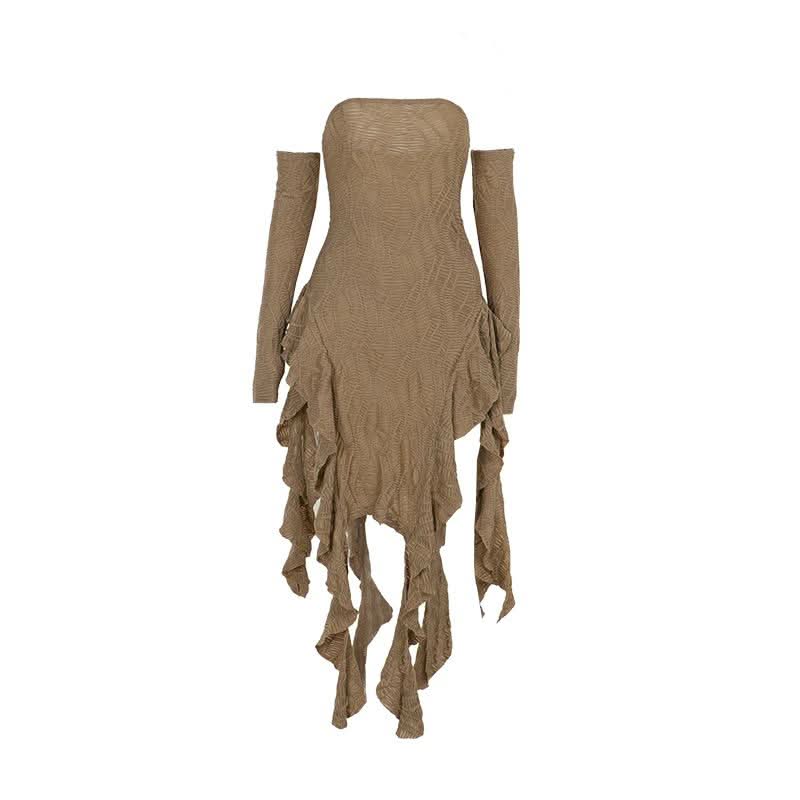 Gloves ruffle backless tube midi dress-final-sale