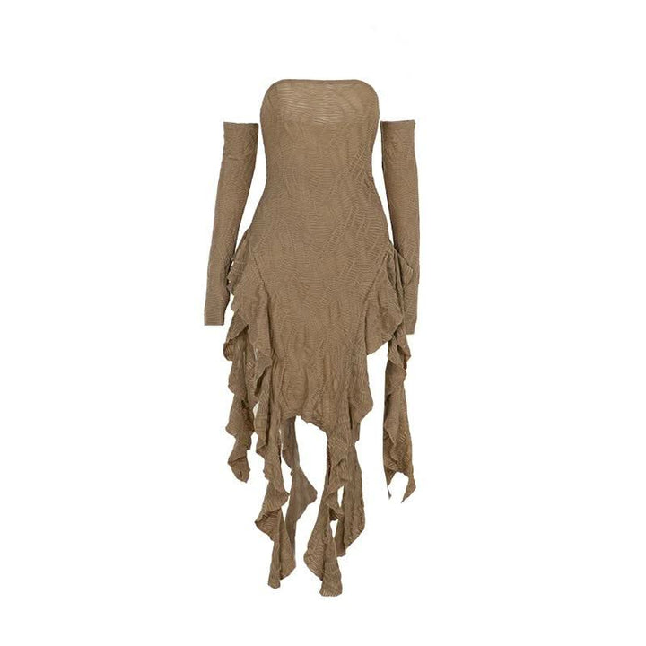 Gloves ruffle backless tube midi dress-final-sale