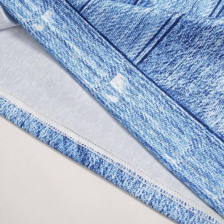 Denim print contrast high neck long sleeve maxi dress-final-sale  | Festival Outfits Women