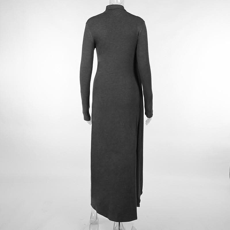 Long sleeve slit high neck solid maxi dress-final-sale  | Festival Outfits Women