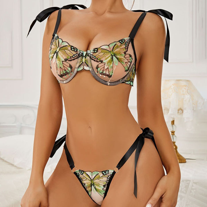 Sweetheart neck butterfly embroidery cami lingerie set  | Festival Outfits Women