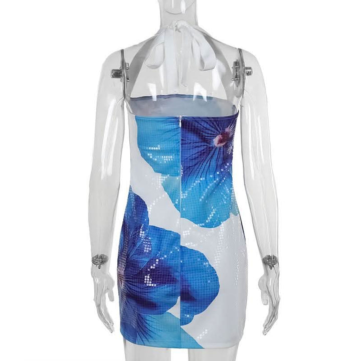 Halter flower print zip-up mini dress  | Festival Outfits Women