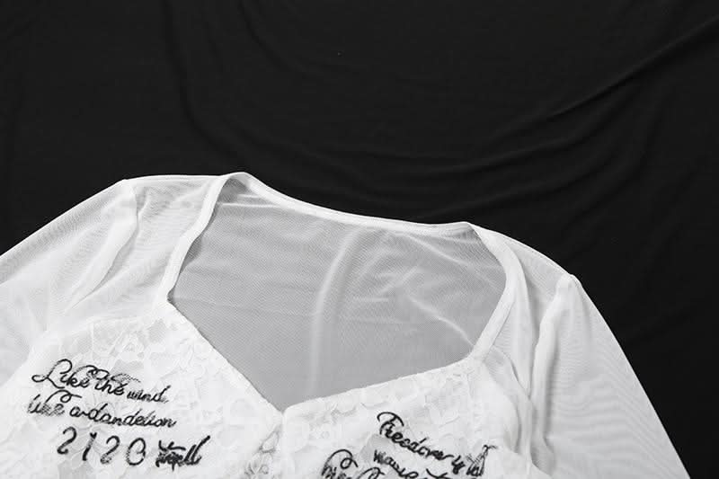 Long sleeve lace v neck letter print button bodysuit  | Festival Outfits Women-final-sale