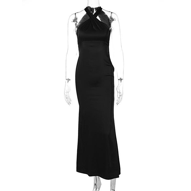 Cross front button zip-up solid maxi dress  | Festival Outfits Women