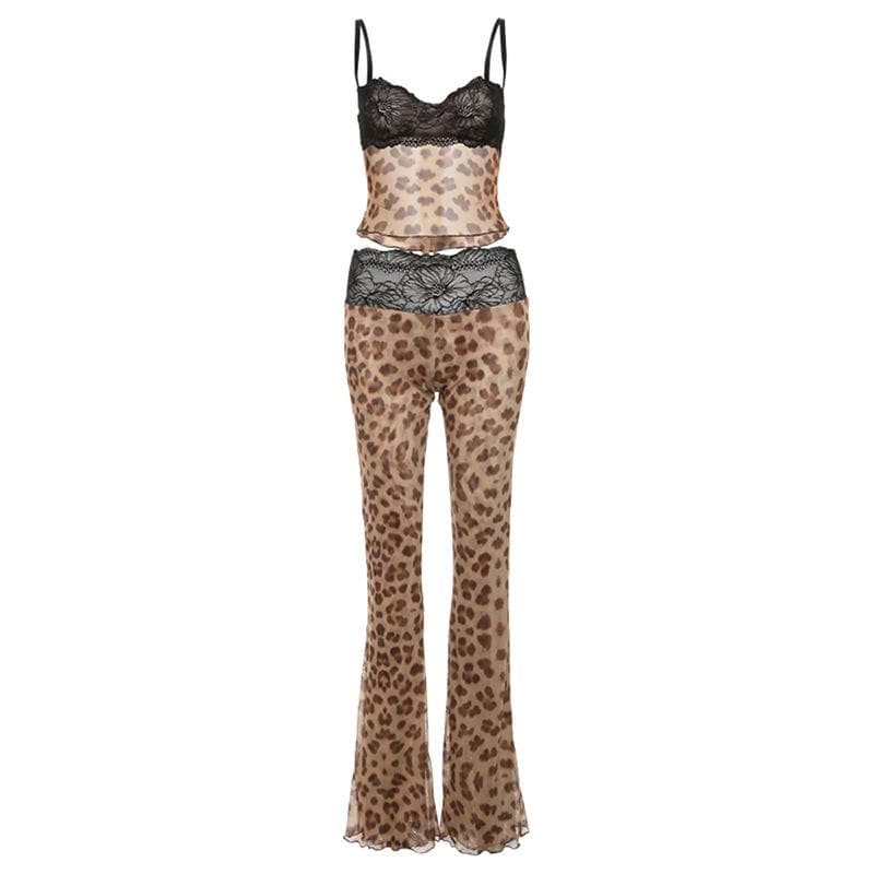 Lace mesh ruffle sweetheart neck cami pant set  | Festival Outfits Women