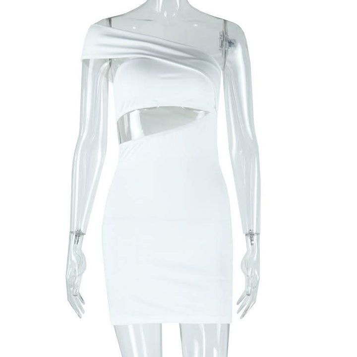 Hollow out irregular one shoulder solid cut out mini dress  | Festival Outfits Women