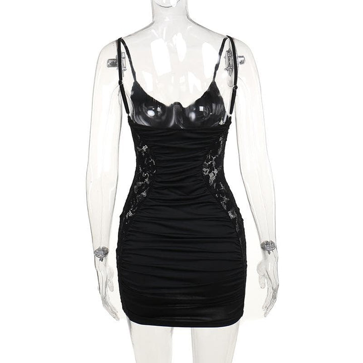 V neck lace ruched backless cami mini dress  | Festival Outfits Women