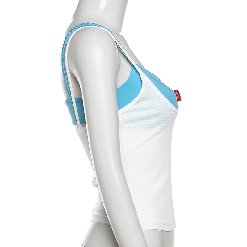 V neck rose applique contrast 2 piece cami top  | Festival Outfits Women