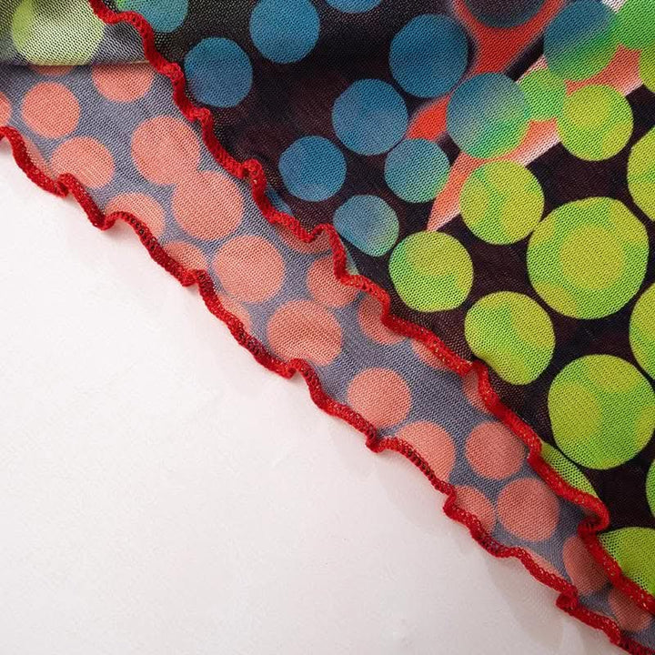 Sheer mesh long sleeve polka dot thermal contrast ruffle 2-way top-final-sale  | Festival Outfits Women