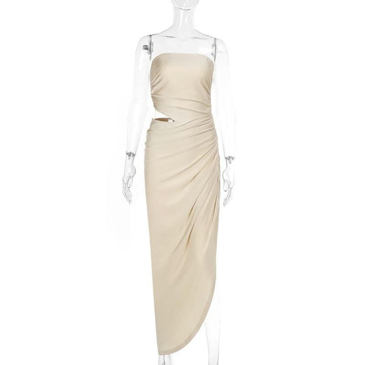 Ruched irregular hollow out solid tube cut out maxi dress  | Festival Outfits Women
