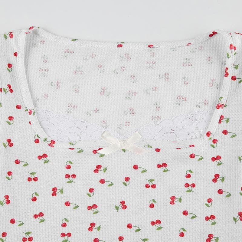 Riga mai laushi da aka yi da ceri mai siffar bowknot hem hem top | Kayan Biki na Mata