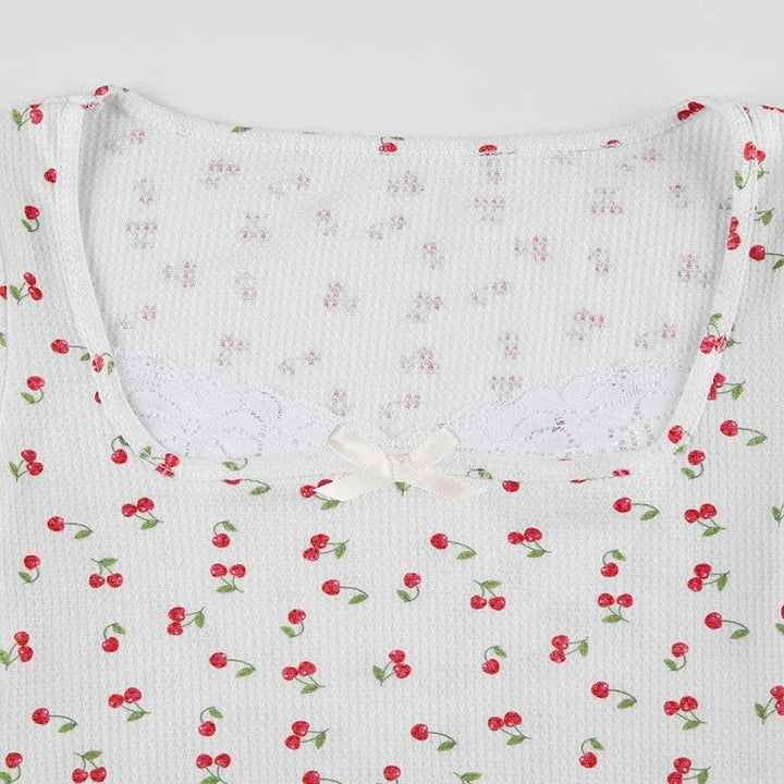 Riga mai laushi da aka yi da ceri mai siffar bowknot hem hem top | Kayan Biki na Mata