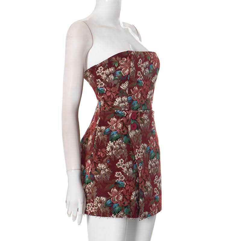 Flower print zip-up button tube mini dress  | Festival Outfits Women