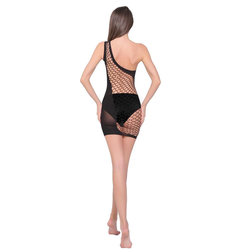 Mesh one shoulder fishnet irregular mini dress  | Festival Outfits Women