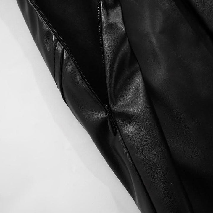 Irregular PU leather mesh zip-up mini dress  | Festival Outfits Women