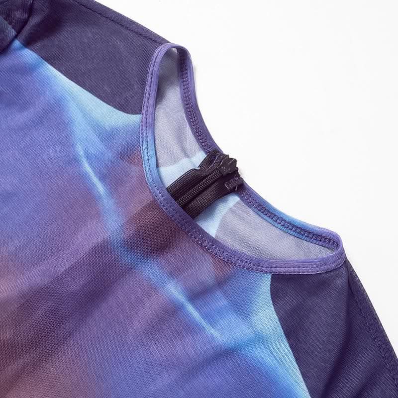 Long sleeve crewneck body print zip-up sheer mesh jumpsuit-final-sale  | Festival Outfits Women