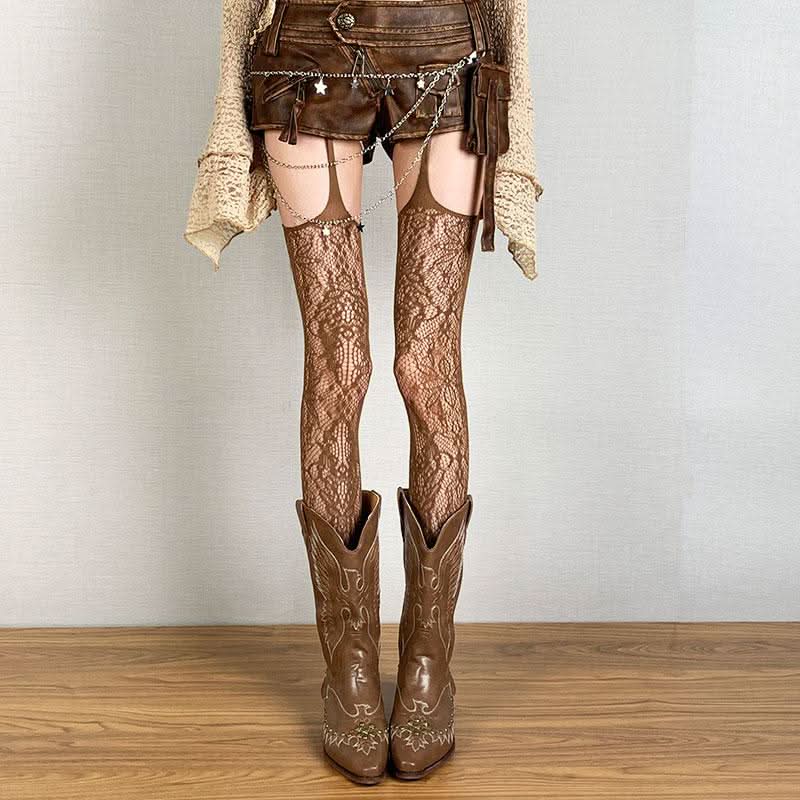 Suspender sheer lace flower pattern tights  | Festival Outfits Women