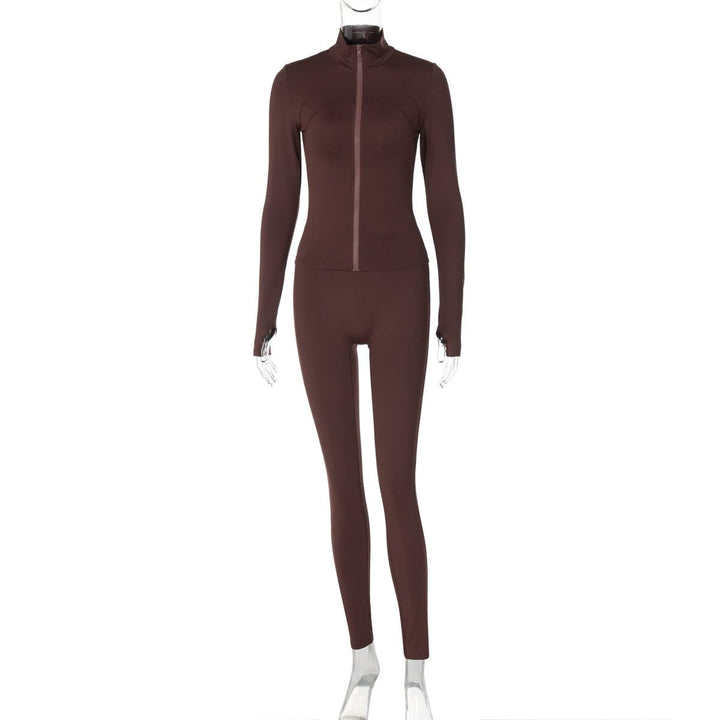 High neck long sleeve zip-up pant set  | Festival Outfits Women