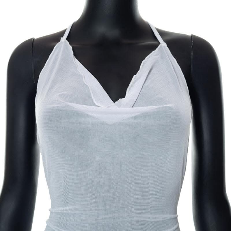 Halter cowl neck sheer mesh ruffle mini dress-final-sale