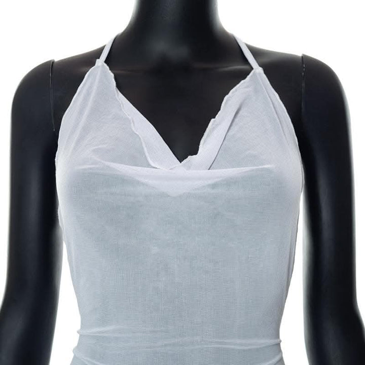 Halter cowl neck sheer mesh ruffle mini dress-final-sale