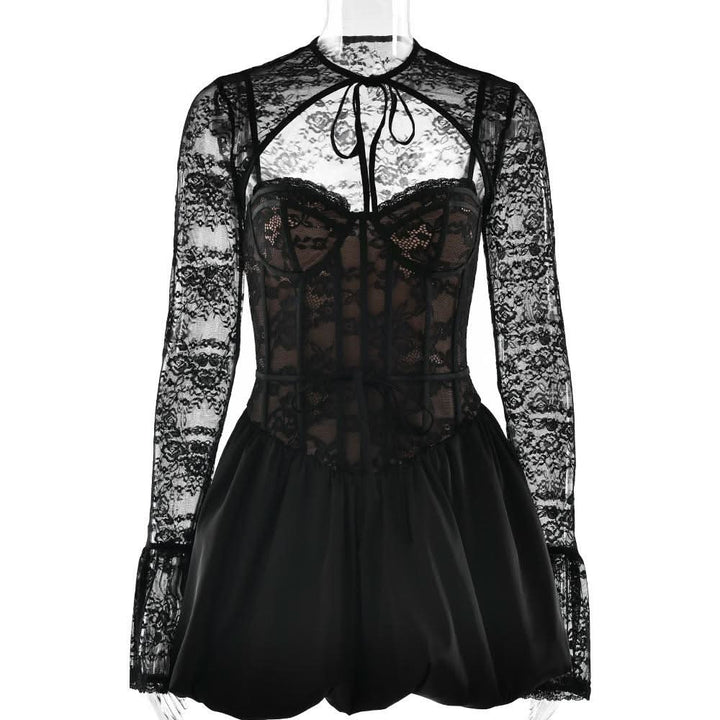 Sweetheart neck long sleeve lace shrug 2 piece mini dress  | Festival Outfits Women